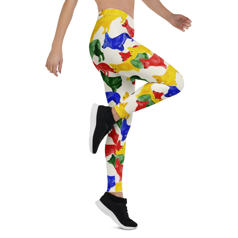 Colorful Canine Parade on Leggings — Right