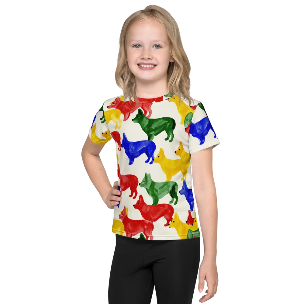 Colorful Canine Parade on Kids Crew Neck T-Shirt — Front
