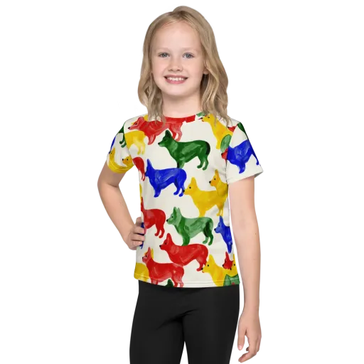 Colorful Canine Parade on a Kids Crew Neck T-Shirt