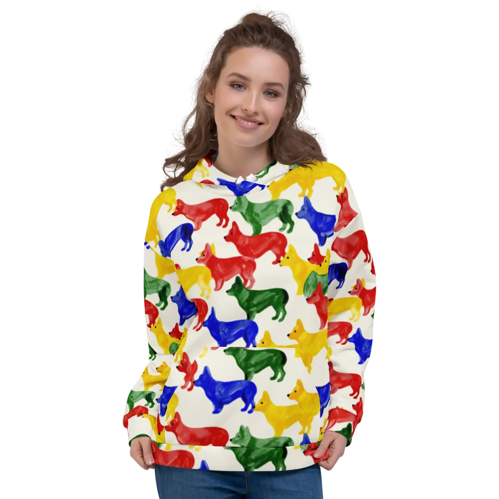 Colorful Canine Parade on Hoodie — Front