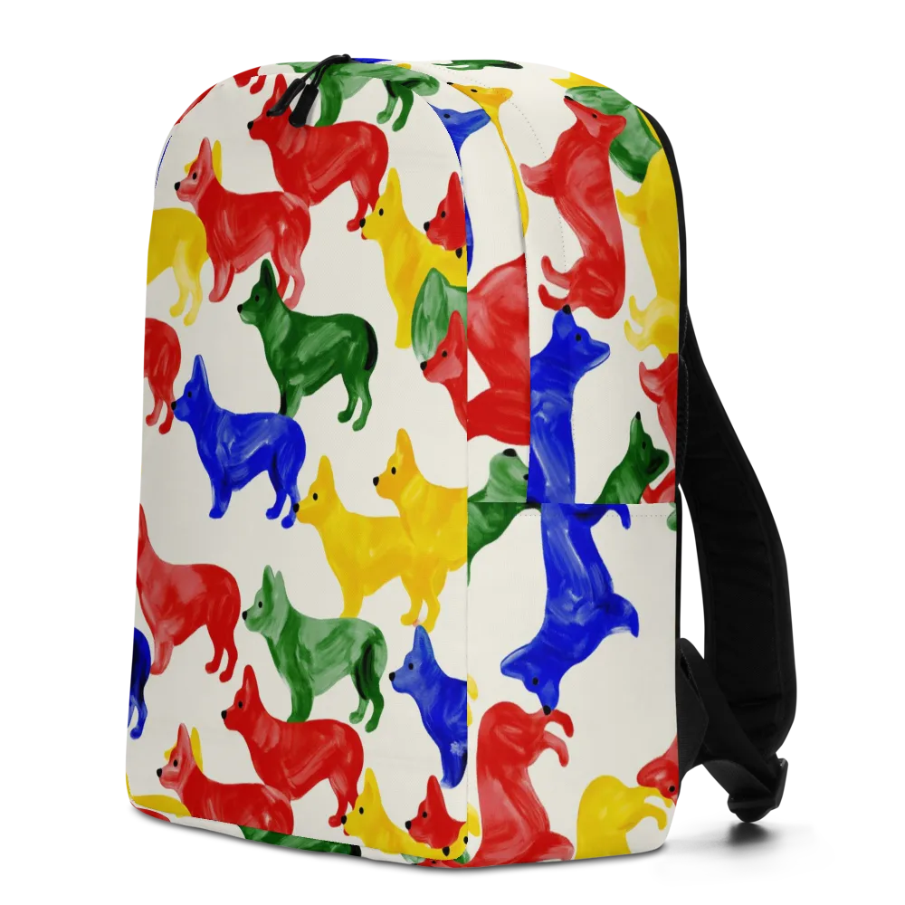 Colorful Canine Parade on Minimalist Backpack — Left