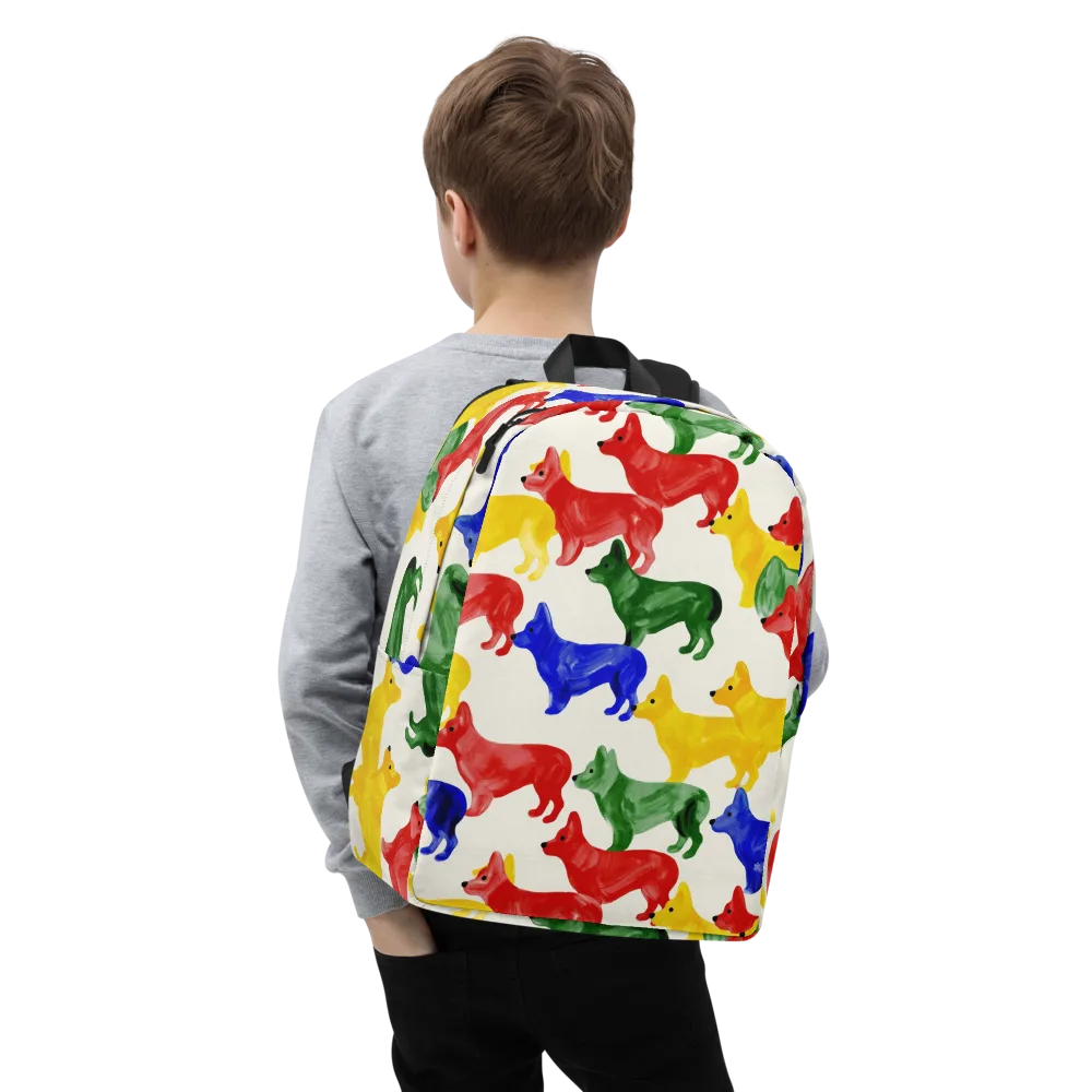 Colorful Canine Parade on Minimalist Backpack — Zoomed-in