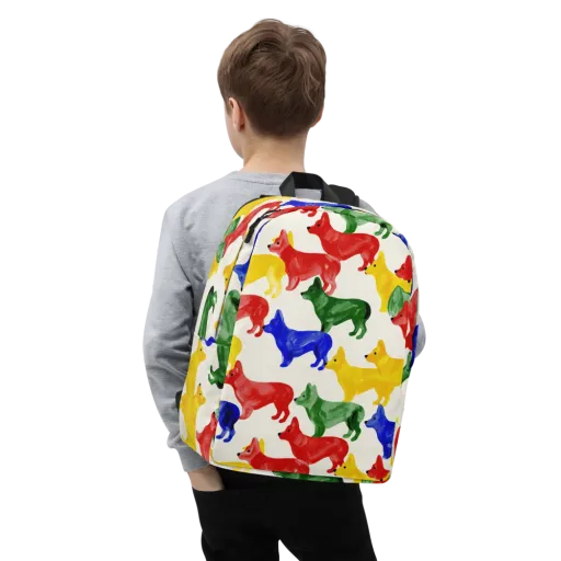 Colorful Canine Parade on a Minimalist Backpack