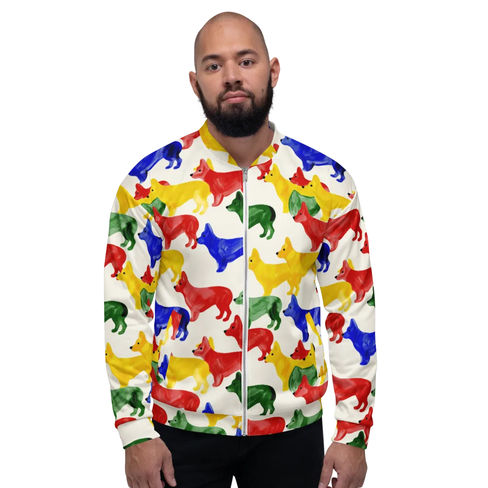Colorful Canine Parade on Bomber Jacket — Front
