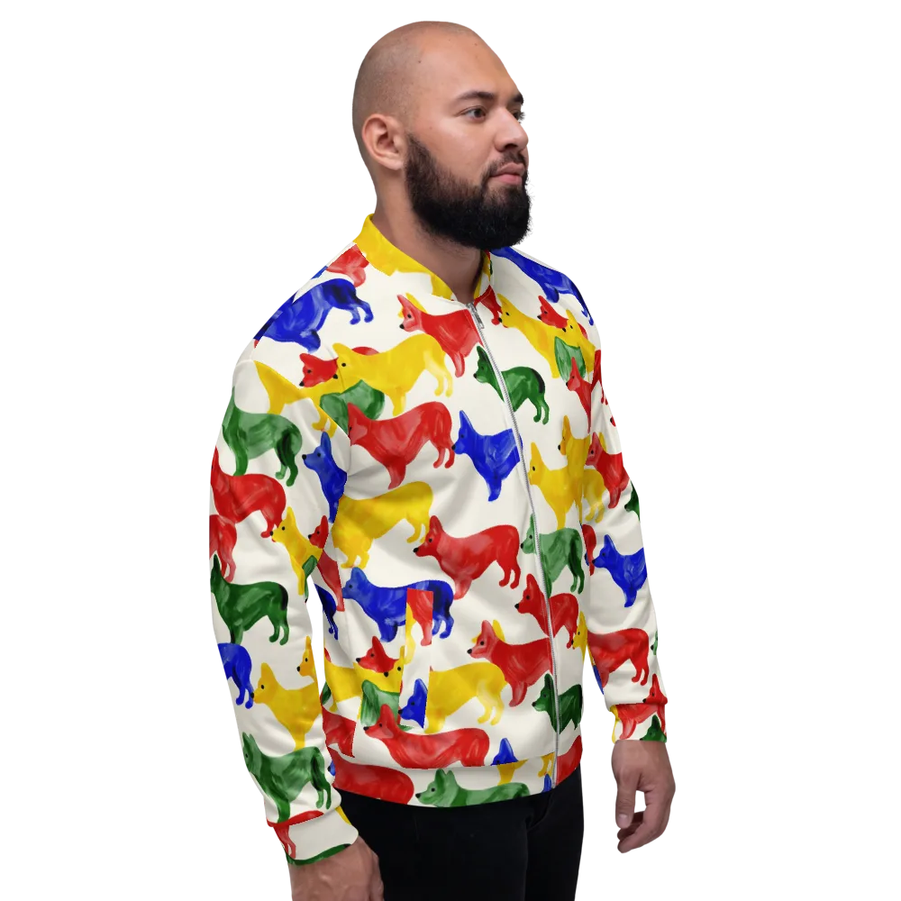 Colorful Canine Parade on Bomber Jacket — Right