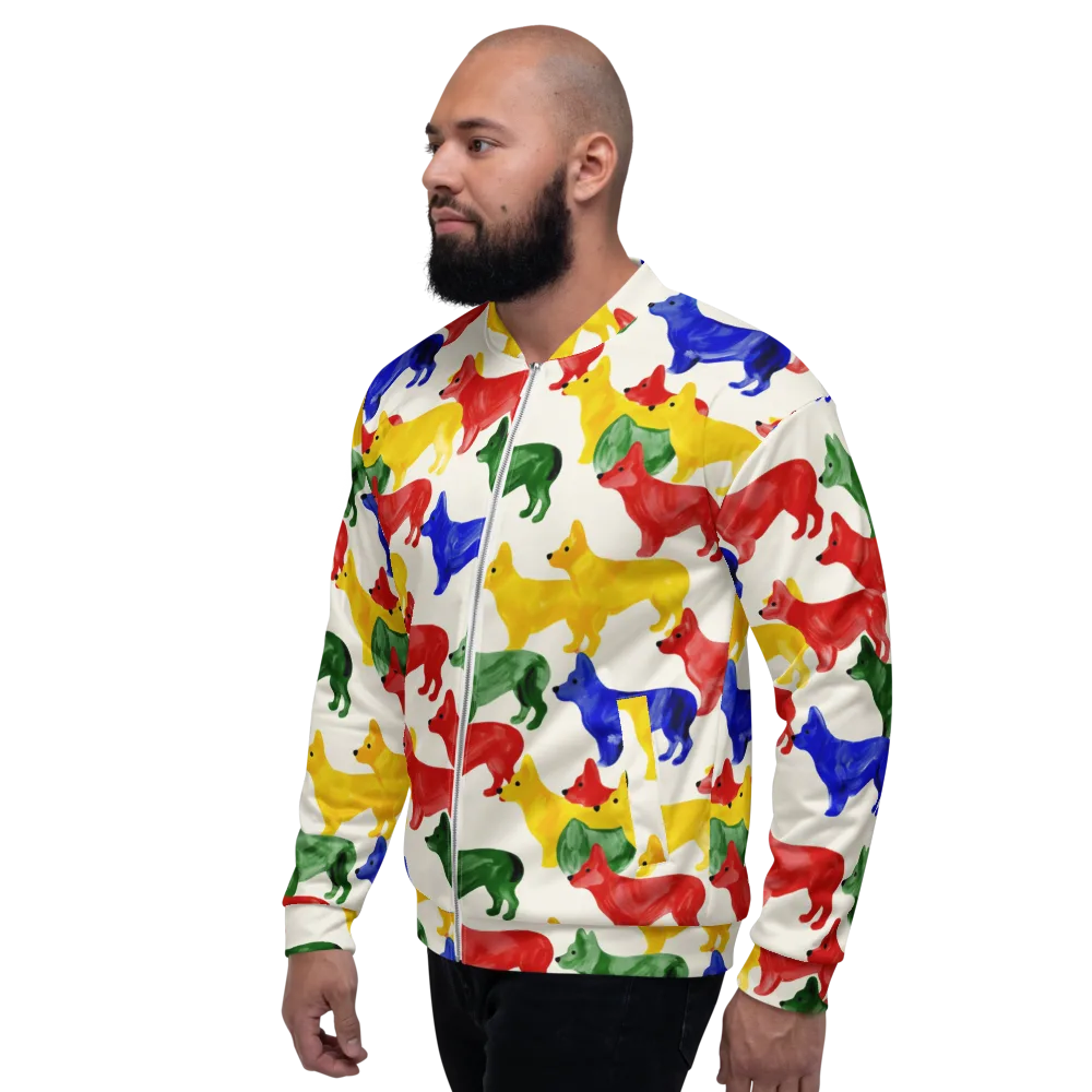 Colorful Canine Parade on Bomber Jacket — Left