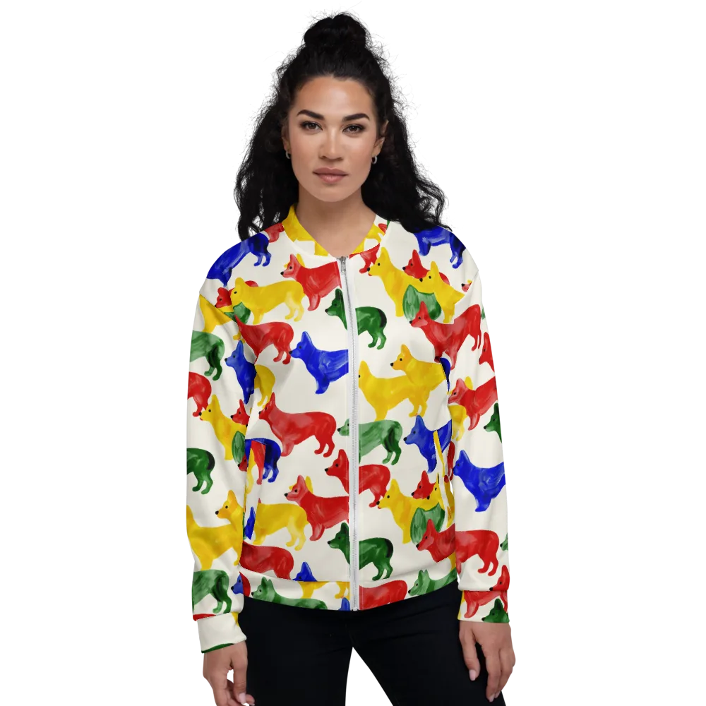 Colorful Canine Parade on Bomber Jacket — Front