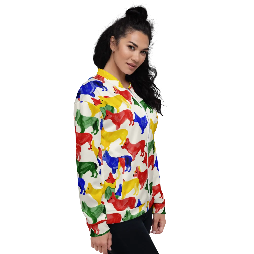 Colorful Canine Parade on Bomber Jacket — Right