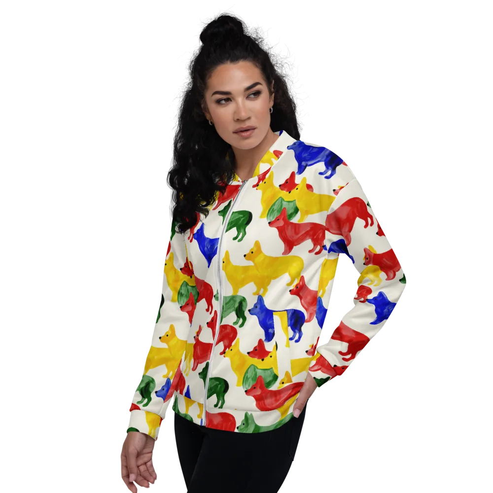 Colorful Canine Parade on Bomber Jacket — Left