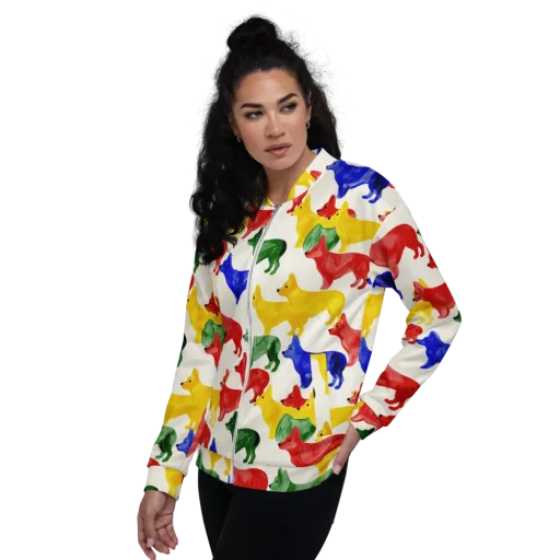 Colorful Canine Parade on a Bomber Jacket