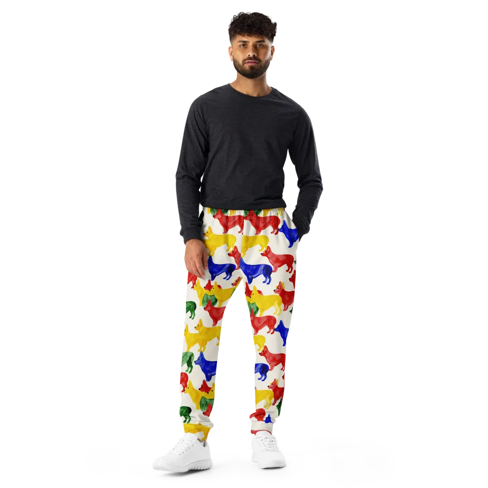 Colorful Canine Parade on Men's Joggers — Front
