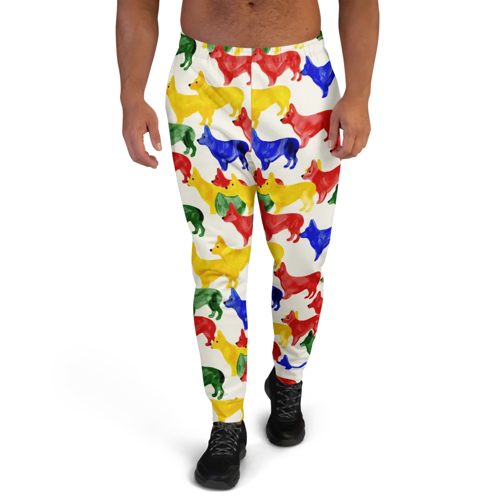 Colorful Canine Parade on Men's Joggers — Front