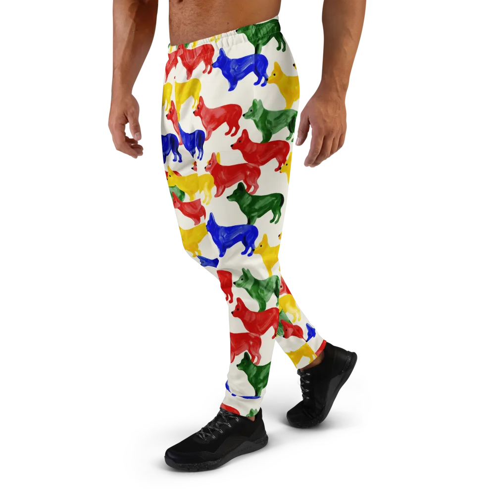 Colorful Canine Parade on Men's Joggers — Left