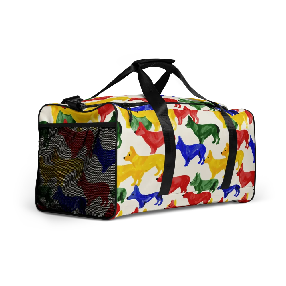 Colorful Canine Parade on Duffle Bag — Right Front