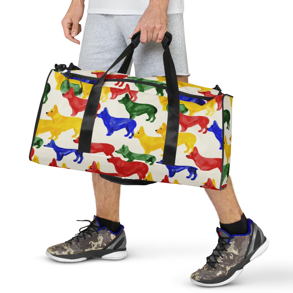 Colorful Canine Parade on Duffle Bag — Front