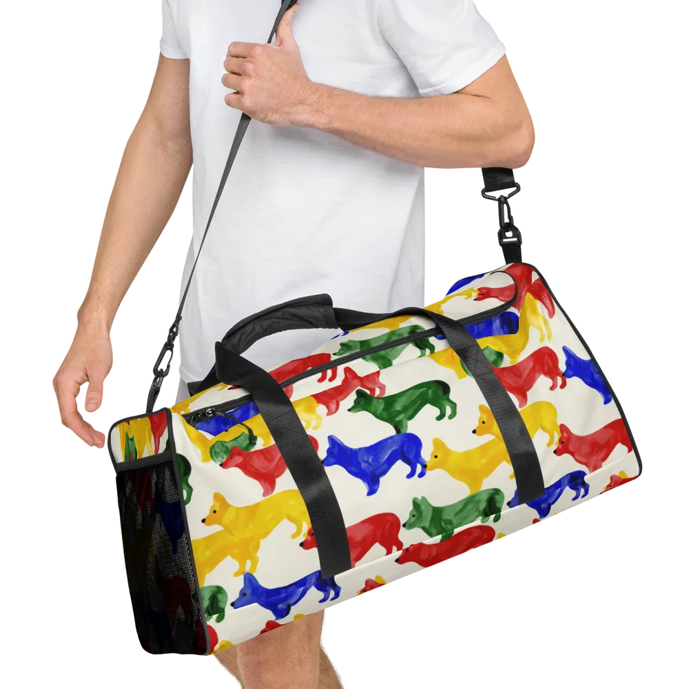 Colorful Canine Parade on Duffle Bag — Right Front
