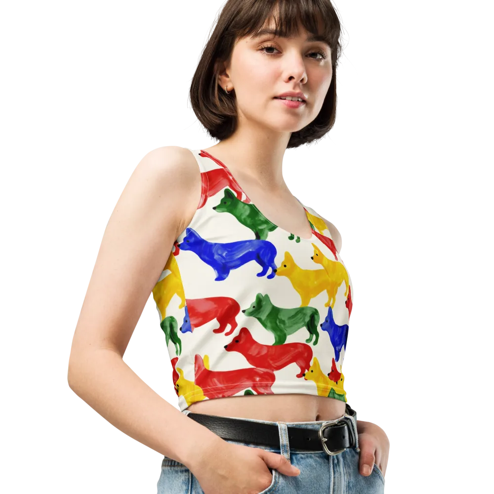 Colorful Canine Parade on Crop Top — Right Front