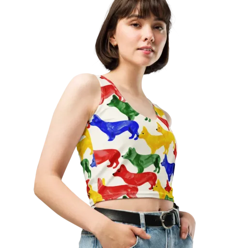 Colorful Canine Parade on a Crop Top