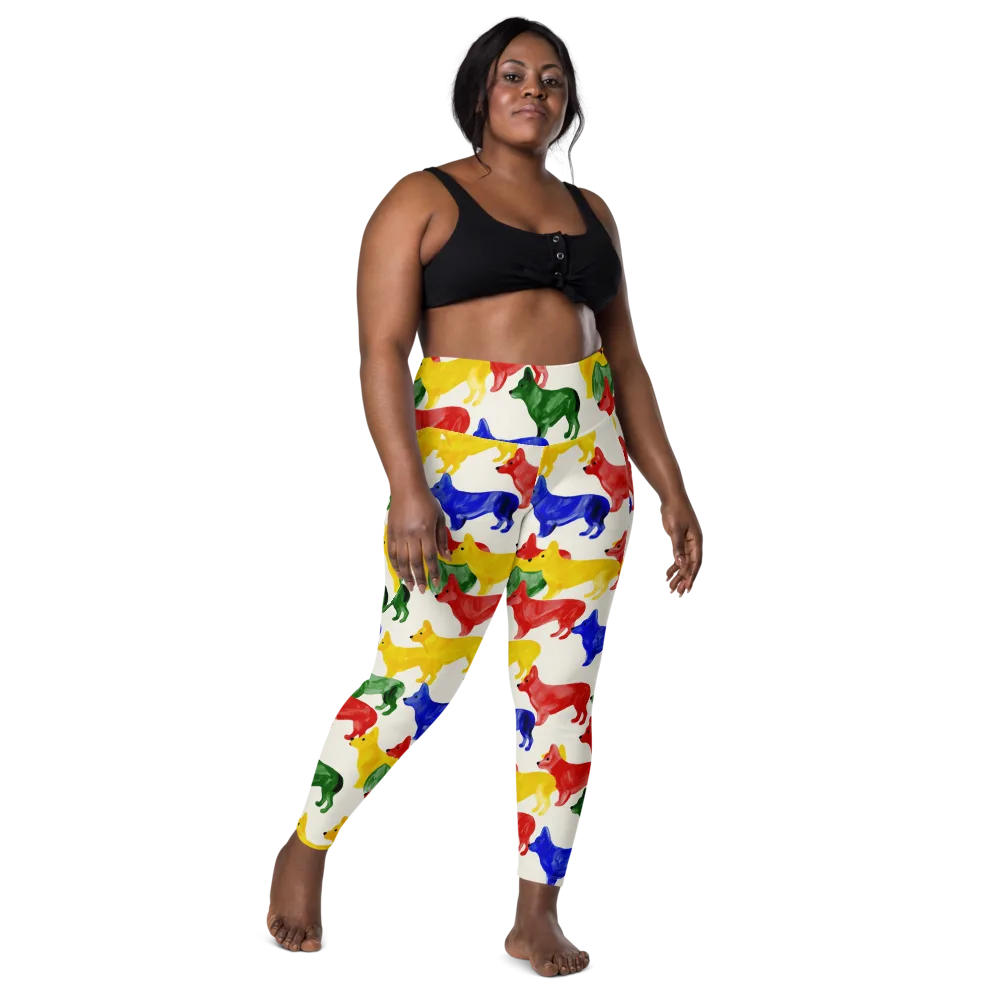 Colorful Canine Parade on Leggings with Pockets — Front