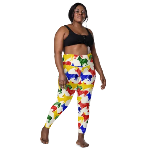 Colorful Canine Parade on a Leggings with Pockets