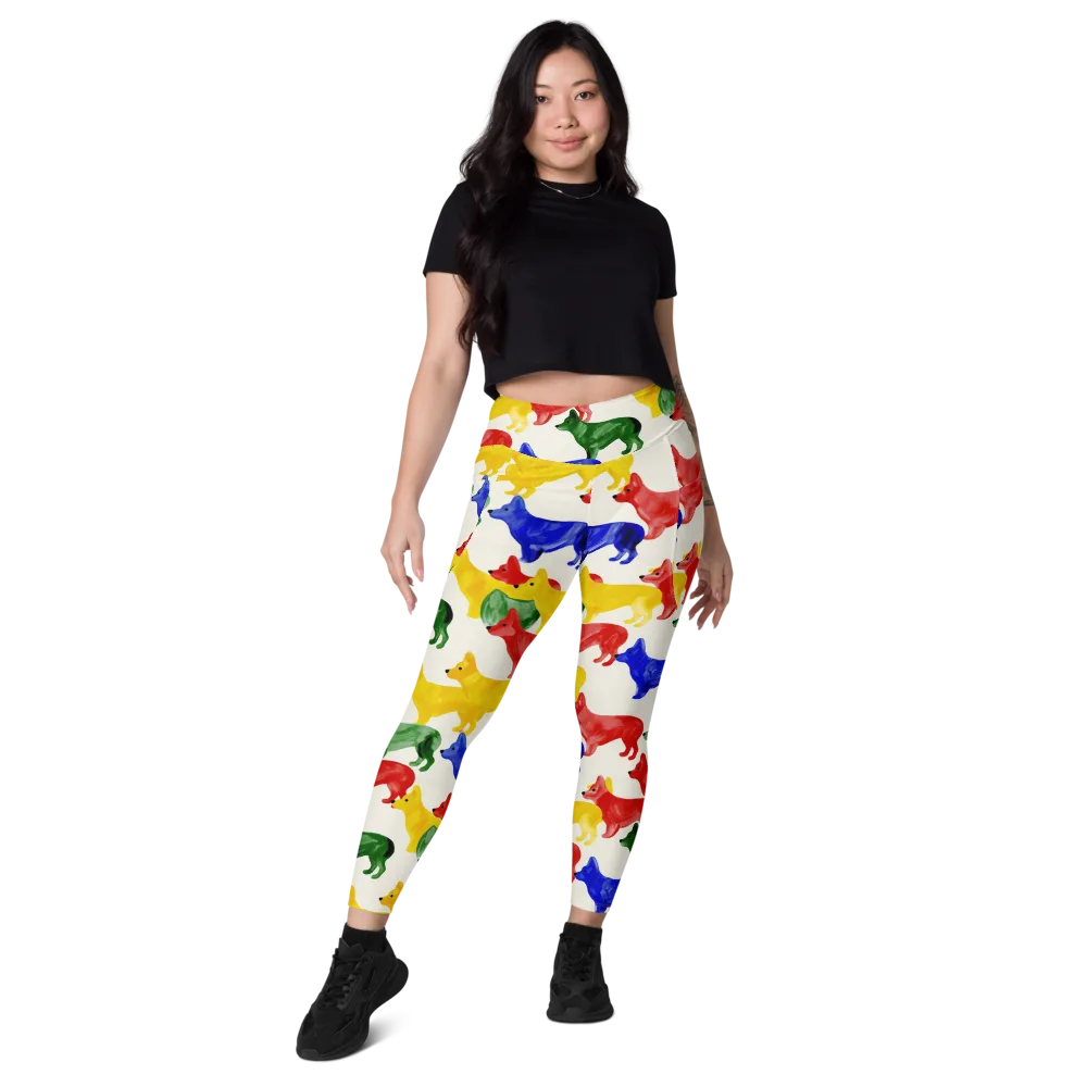 Colorful Canine Parade on Leggings with Pockets — Front