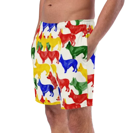 Colorful Canine Parade on a Swim Trunks