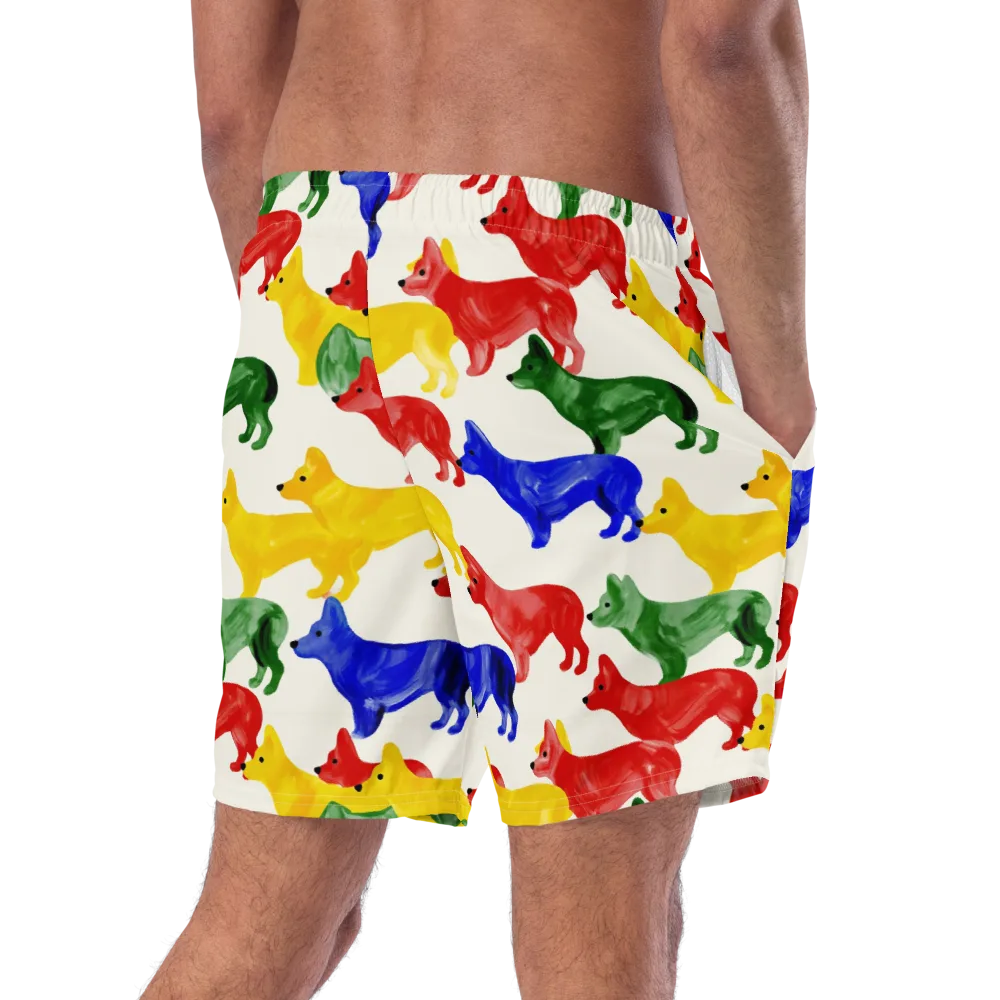 Colorful Canine Parade on Swim Trunks — Right Back