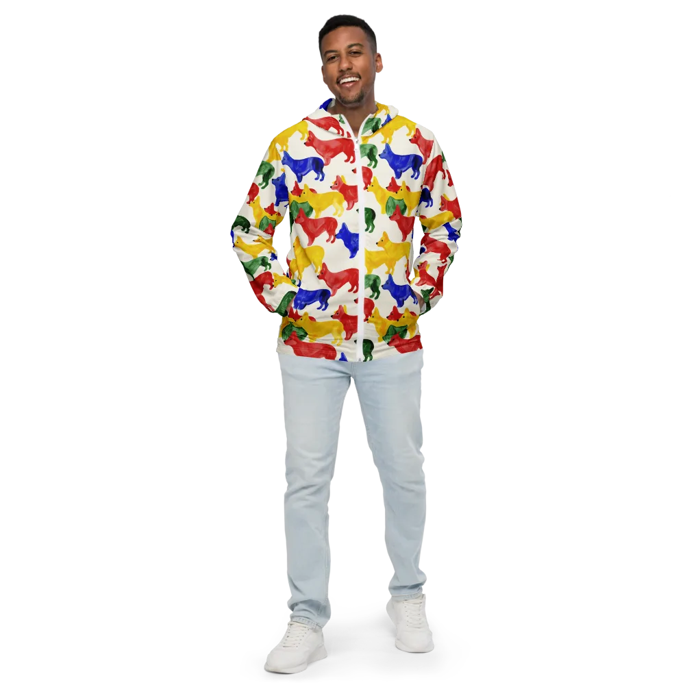 Colorful Canine Parade on Men's Windbreaker — Front