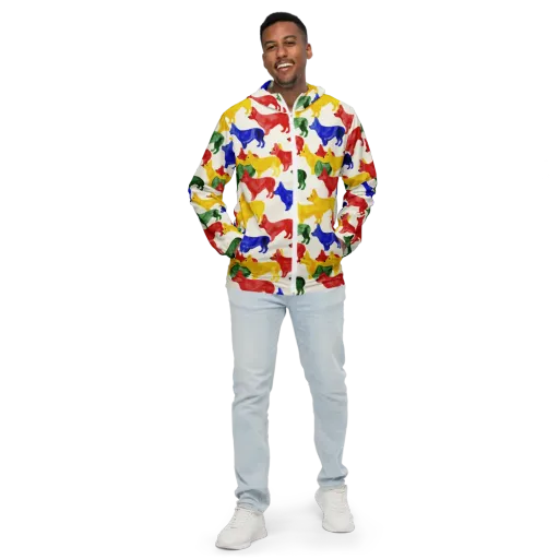 Colorful Canine Parade on a Men's Windbreaker