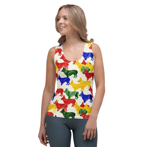 Colorful Canine Parade on a Women's Tank Top