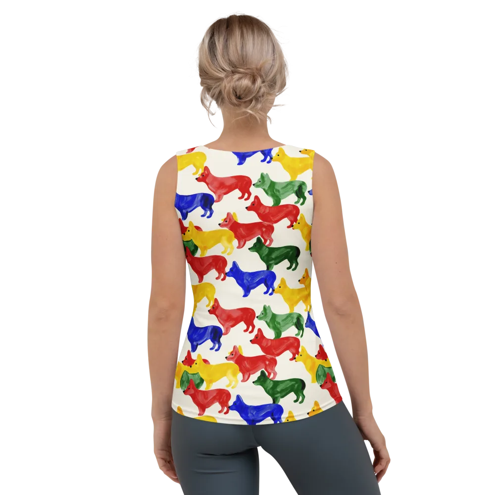 Colorful Canine Parade on Women's Tank Top — Back