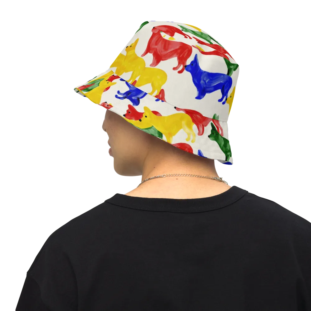 Colorful Canine Parade on Reversible Bucket Hat — Back Inside
