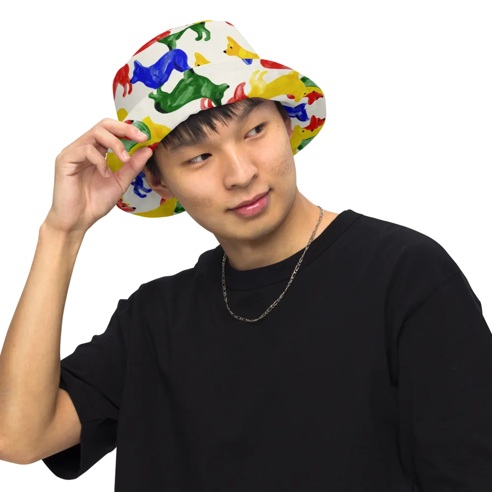Colorful Canine Parade on Reversible Bucket Hat — Front Inside