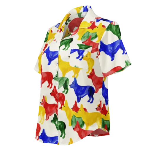 Colorful Canine Parade on a Women's Short Sleeve Pajama Top
