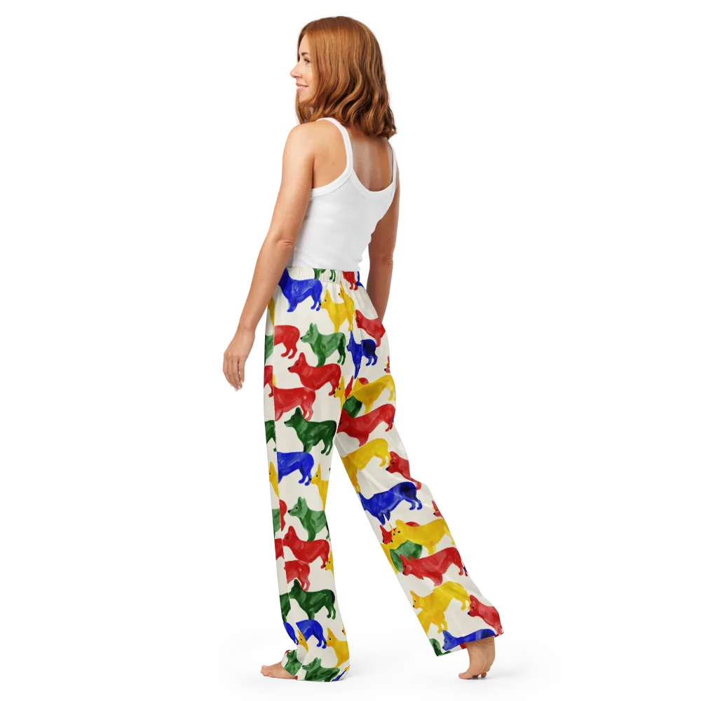Colorful Canine Parade on Women's Pajama Pants — Back