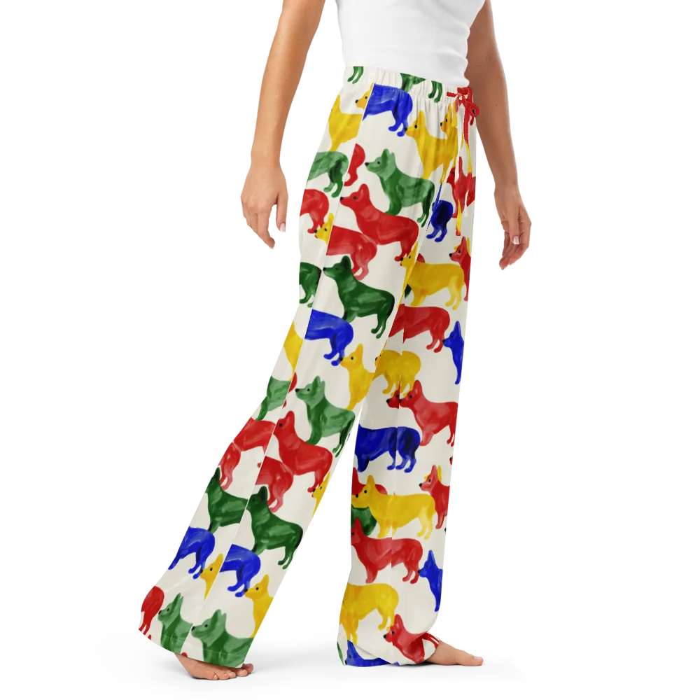 Colorful Canine Parade on Women's Pajama Pants — Right Front