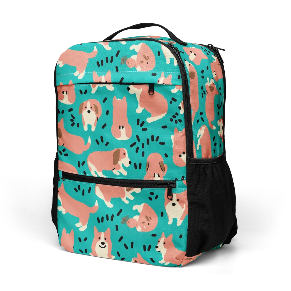 Coral Corgi Parade on Utility Backpack — Left Front