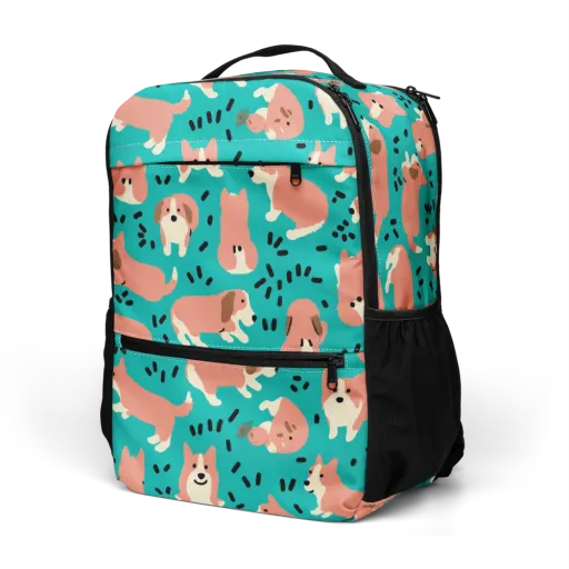 Coral Corgi Parade on a Utility Backpack
