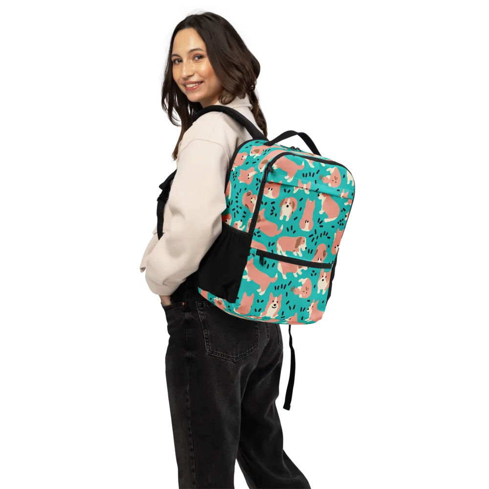 Coral Corgi Parade on Utility Backpack — Back