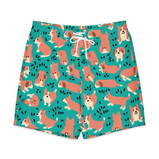 Coral Corgi Parade on a Men's Board Shorts