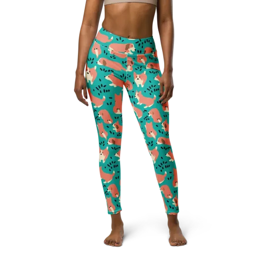 Coral Corgi Parade on a Yoga Leggings