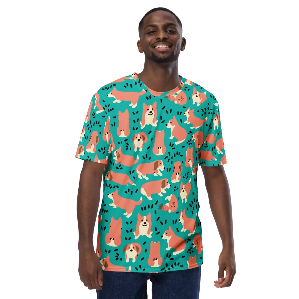 Coral Corgi Parade on Men's Crew Neck T-Shirt — Front