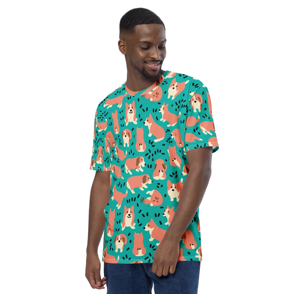 Coral Corgi Parade on Men's Crew Neck T-Shirt — Left