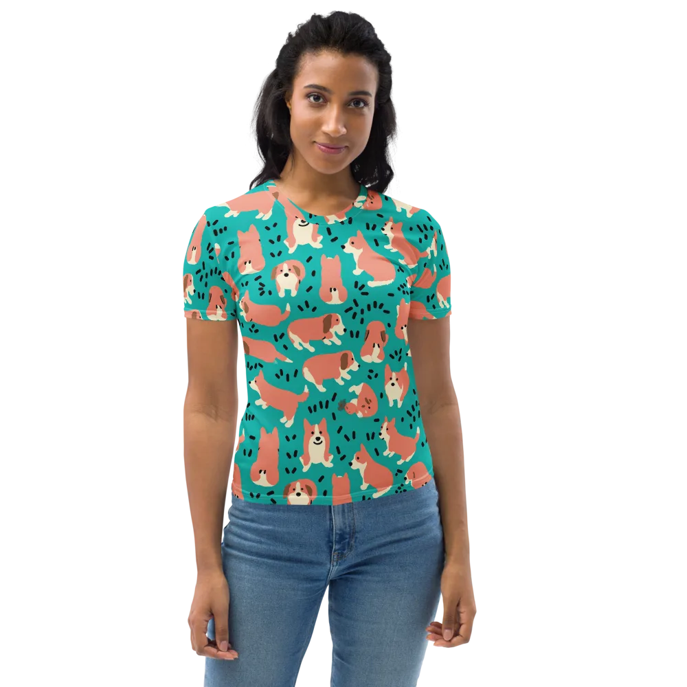 Coral Corgi Parade on Women's Crew Neck T-Shirt — Front