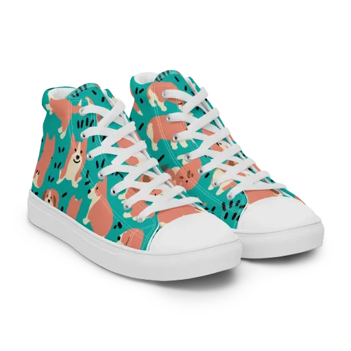 Coral Corgi Parade on a Women's High Top Canvas Shoes