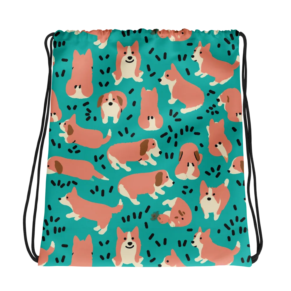 Coral Corgi Parade on Drawstring Bag — Photo