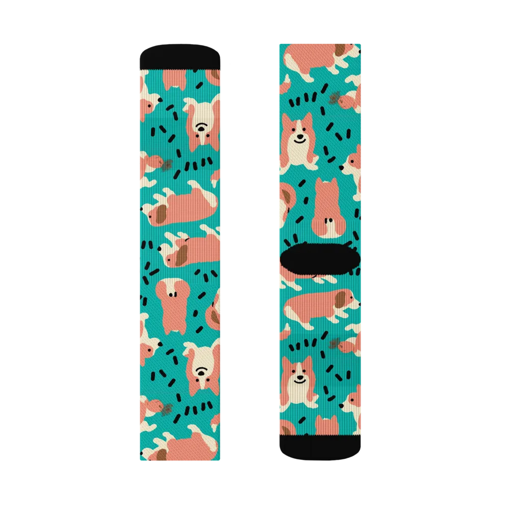Coral Corgi Parade on Socks — Left Sock