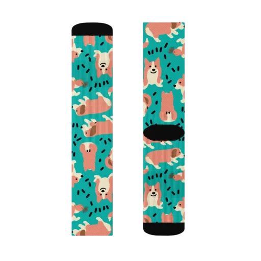 Coral Corgi Parade on a Socks