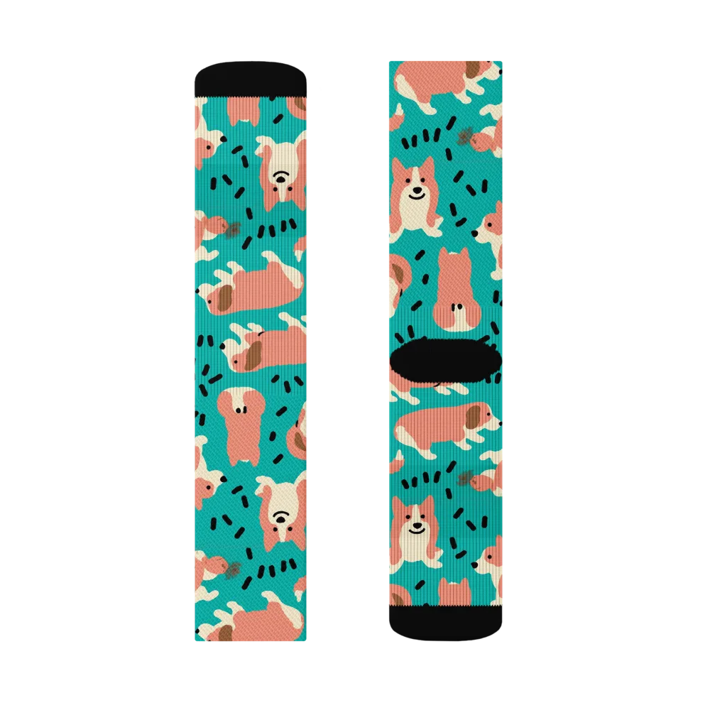 Coral Corgi Parade on Socks — Right Sock