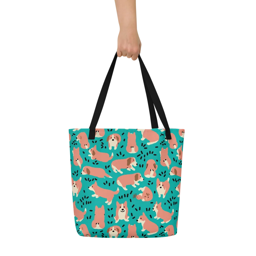 Coral Corgi Parade on Large Tote Bag W/ Pocket — Front